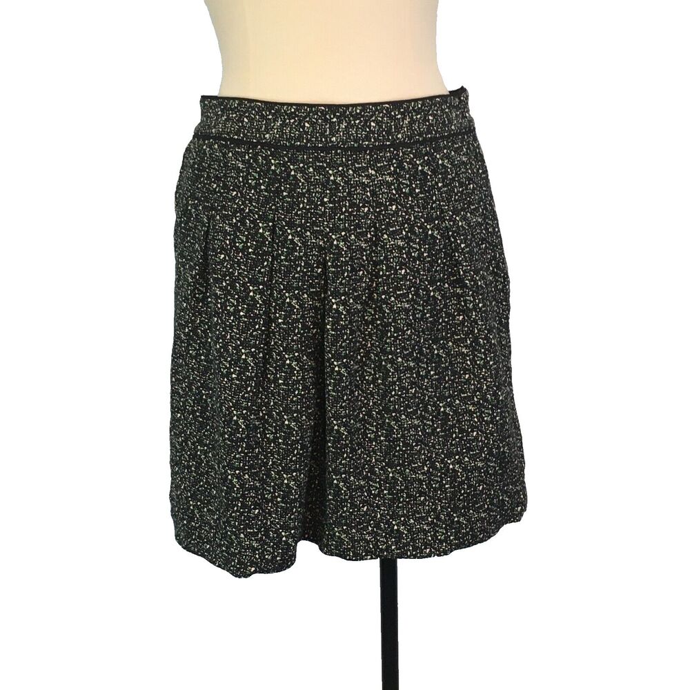 Ann Taylor Womens Short Black White Green Silk Cotton‎ Tweed Pleated Skirt 6